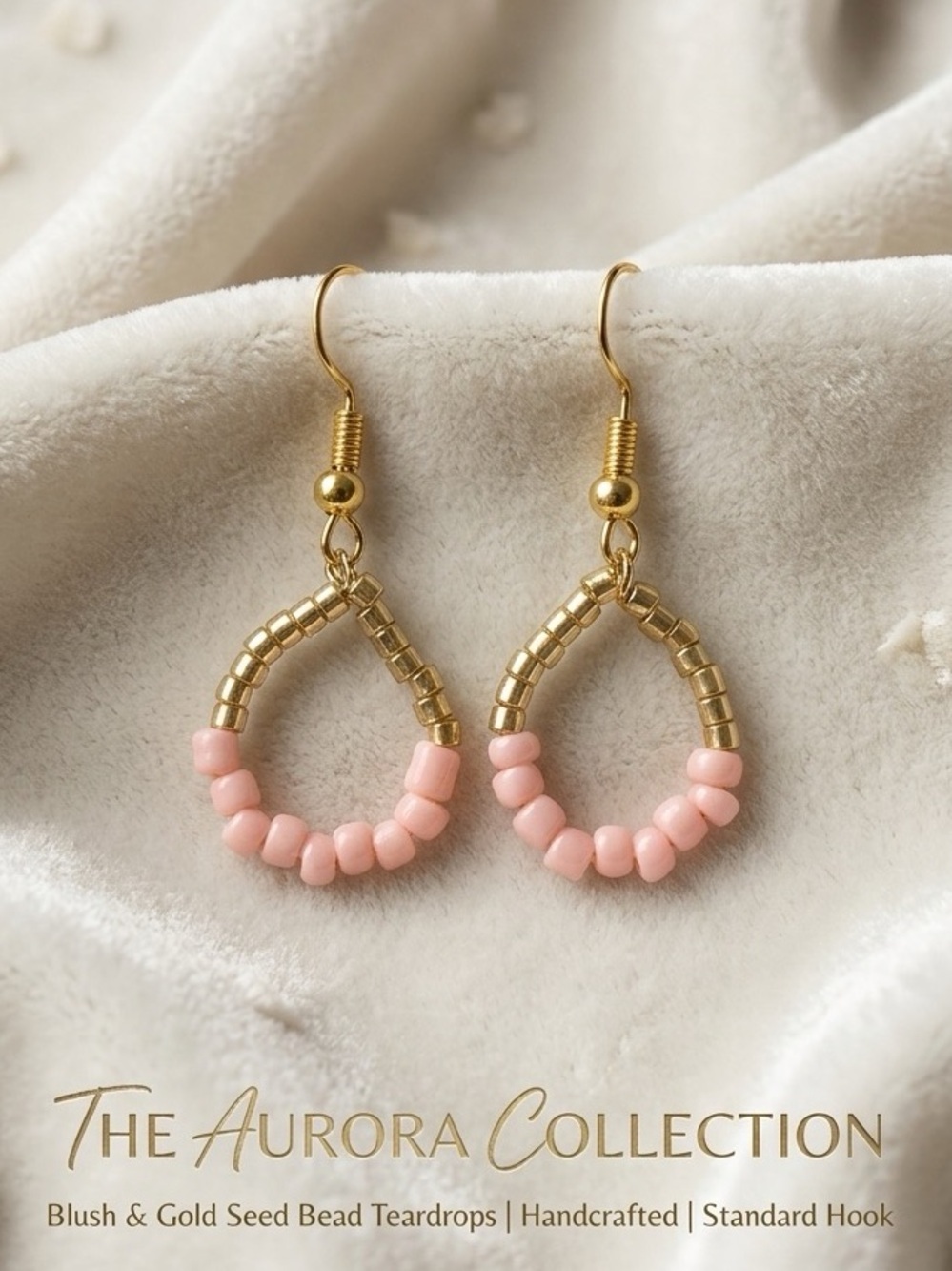 ❤️Blush & Gold Seed Bead Teardrop Earrings